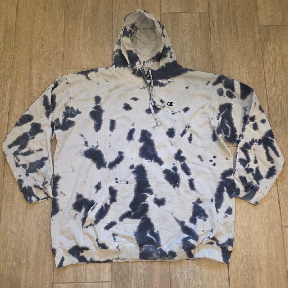 Champion Tie Dye Hoodie Mens 4XLT Black Cream Oversized Pullover Sweatshirt NWT